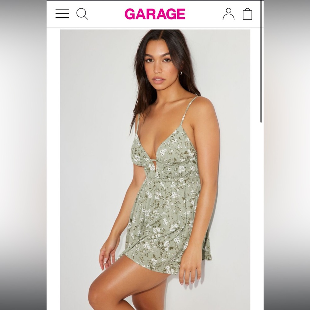 Garage Olive Green Floral Kira Cage Back Romper